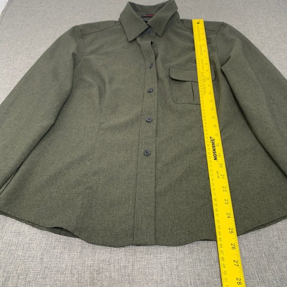 New York & Company Button Down Blouse Long Sleeve Collared Large Green Top‎ - Picture 4 of 12